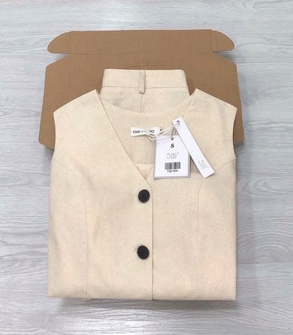 TQ1768-Set linen áo gile, quần dài Kem