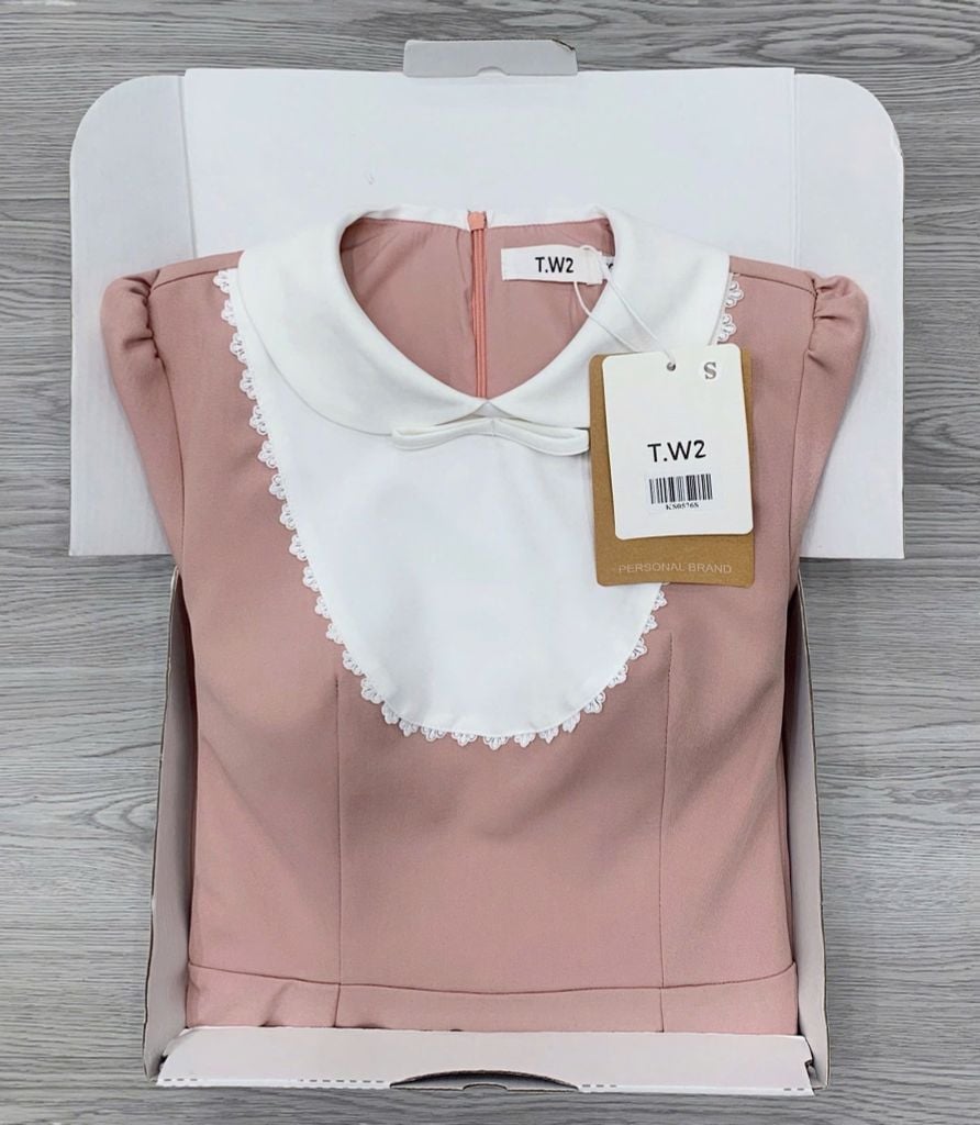 KS0576-Đầm phối cổ viền ren Hồng