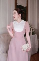 KS0576-Đầm phối cổ viền ren Hồng