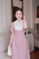 KS0576-Đầm phối cổ viền ren Hồng