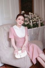 KS0576-Đầm phối cổ viền ren Hồng