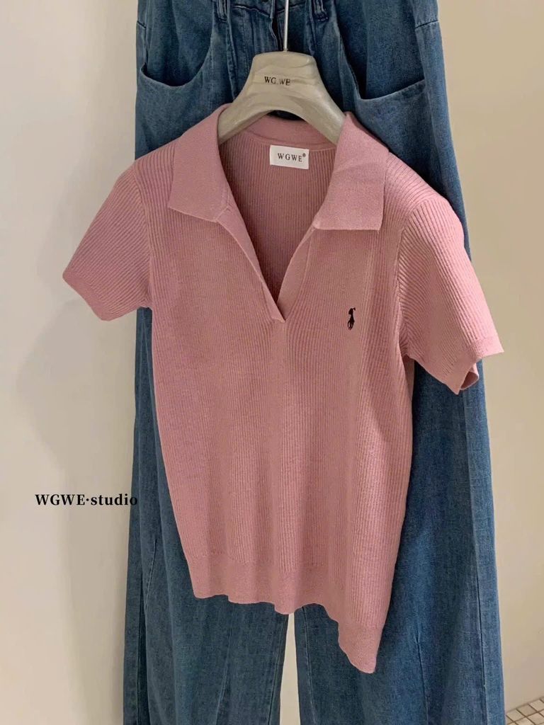 LEN2531-Áo len WGWE cổ V thêu ngựa Xanh Đen