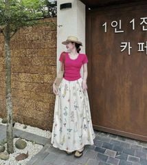 KS0587-Set áo thun body, CV dài in hoa