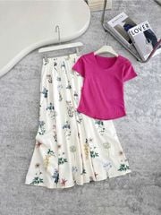 KS0587-Set áo thun body, CV dài in hoa