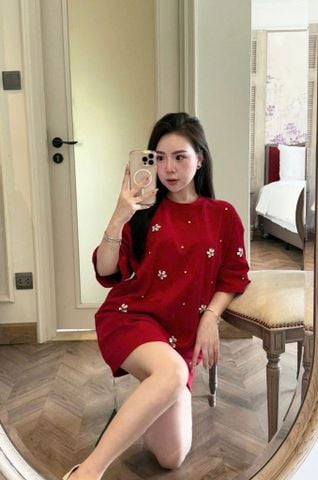 TQ4139-Áo thun đính đá Đỏ (áo lẻ)