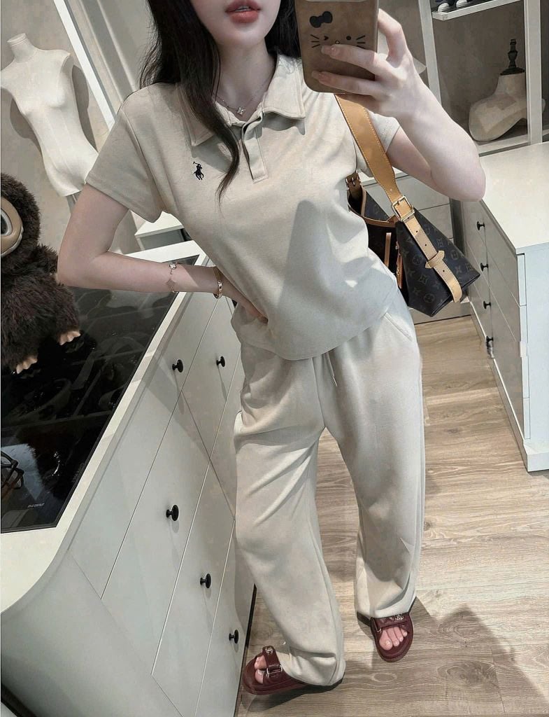 VRA0550-Set basic áo cổ polo thêu ngựa, quần suông