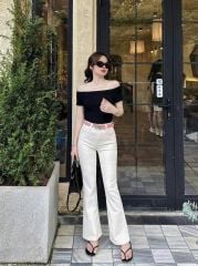 KS0579-Set áo bệt vai, quần jean + nịt CC
