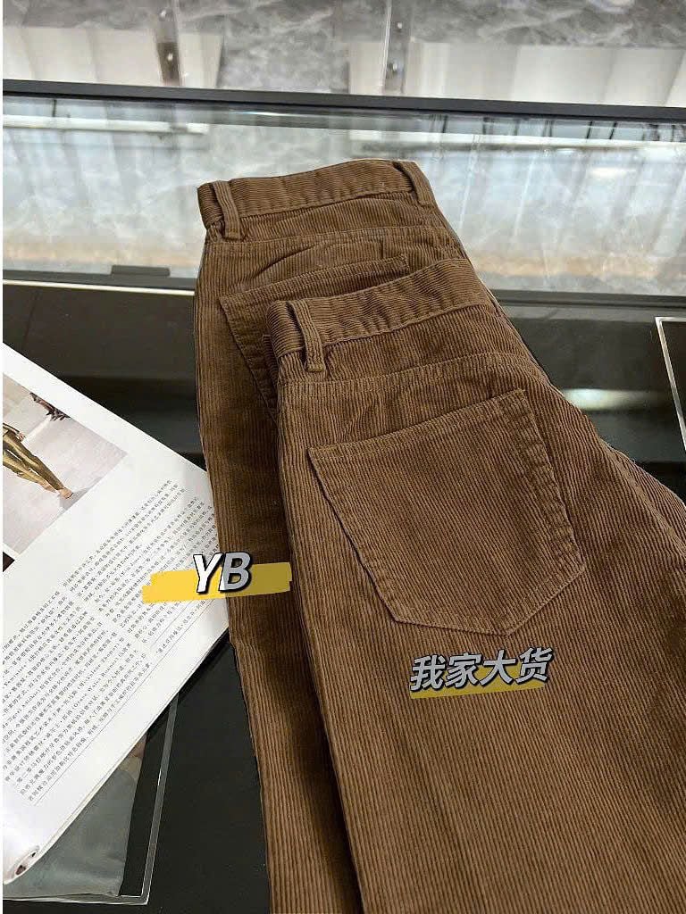 KS0586-Quần suông nhung gân Nâu (quần lẻ)