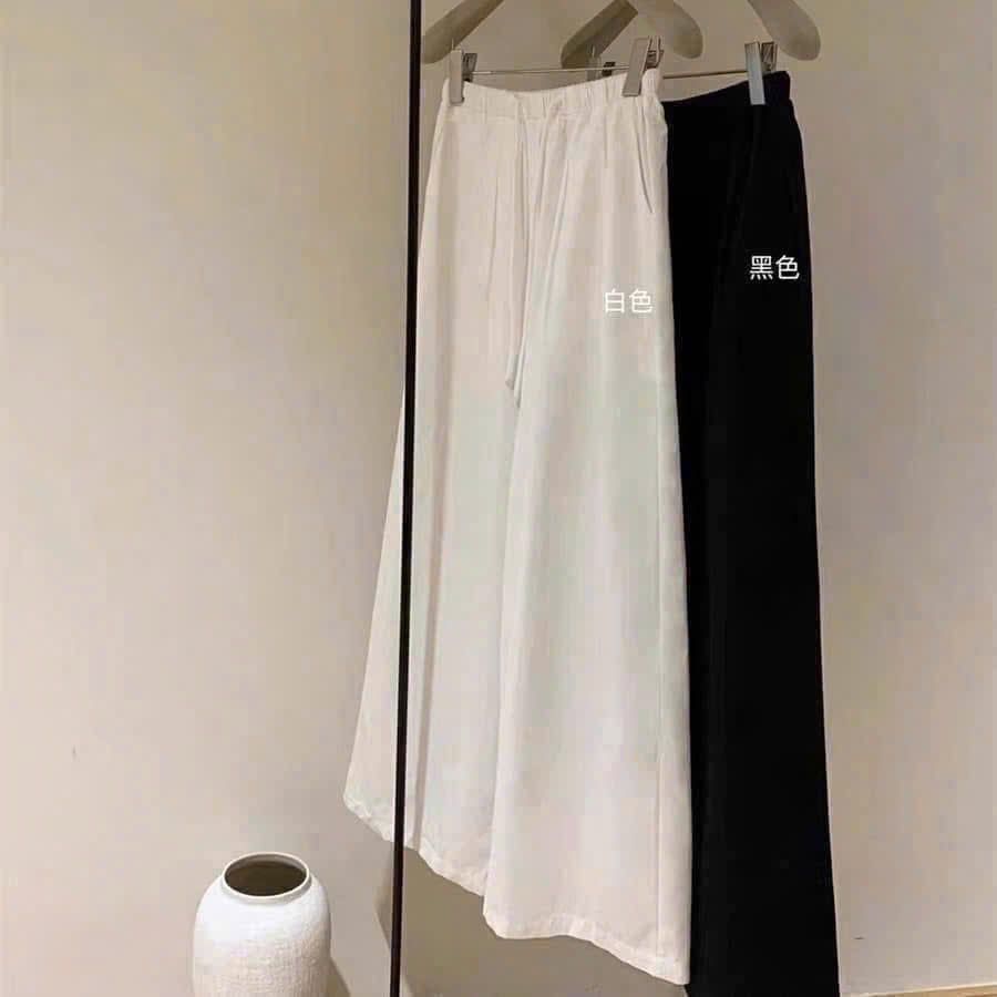 TQ4151-Set áo thun phối nút, quần suông Đen (áo Trắng)