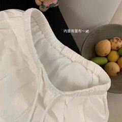 TQ4151-Set áo thun phối nút, quần suông Đen (áo Trắng)