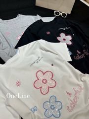 QCC2147 ÁO THUN BÔNG HOA KẾT CƯỜM (TRẮNG)