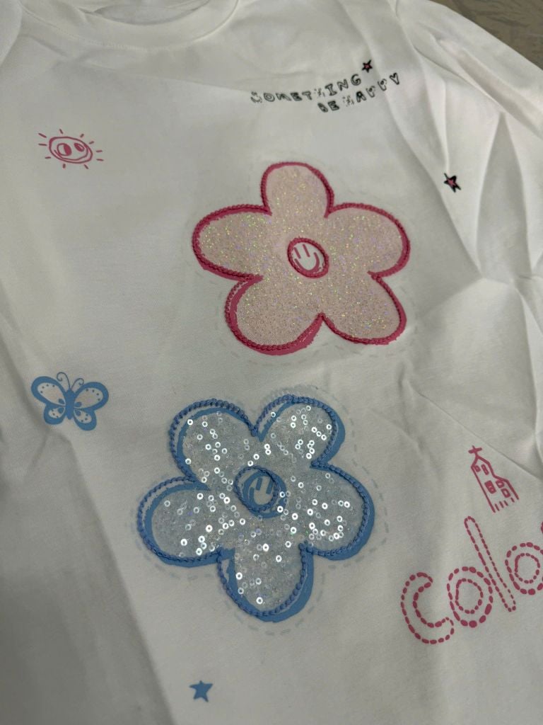 QCC2147 ÁO THUN BÔNG HOA KẾT CƯỜM (TRẮNG)