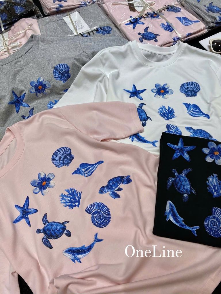 QCC2143 ÁO THUN SÒ ỐC ĐÍNH HẠT (XÁM)