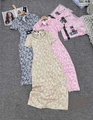 VGU0072 ĐẦM POLO THUN HỌA TIẾT CHANEL (XÁM)
