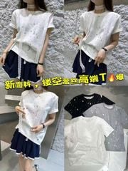 QCC2385-Áo thun phối lưới Trắng