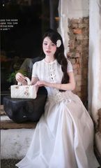 VGU0095 - ĐẦM TRẮNG ĐÍNH NƠ