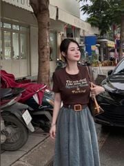 VRA0571 - Set Áo Thun In Chữ + Chân Váy Dài ( KO kèm nịt)