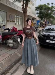 VRA0571 - Set Áo Thun In Chữ + Chân Váy Dài ( KO kèm nịt)
