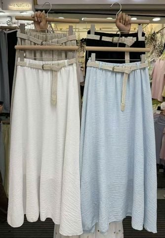LEN2700 CHÂN VÁY VÂN SÓNG + NỊT (TRẮNG)