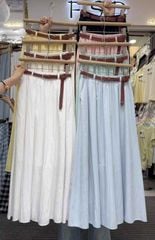 LEN2684 CHÂN VÁY VÂN QC + NỊT DA (TRẮNG)