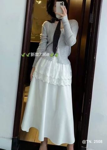LEN2766 CHÂN VÁY QC PHỐI REN TẦNG (TRẮNG)