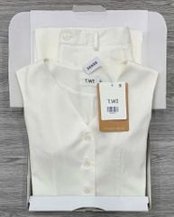 KS0639-Set linen áo gile, quần dài Kem