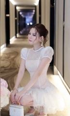 VRA0582 ĐẦM REN TK TAY DÁNG NGẮN CAO CẤP
