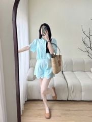 VGU0132-Set hoa thêu CC áo +quần short viền lazer Xanh