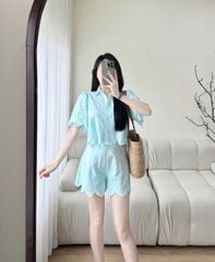 VGU0132-Set hoa thêu CC áo +quần short viền lazer Xanh