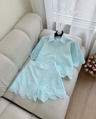 VGU0132-Set hoa thêu CC áo +quần short viền lazer Xanh