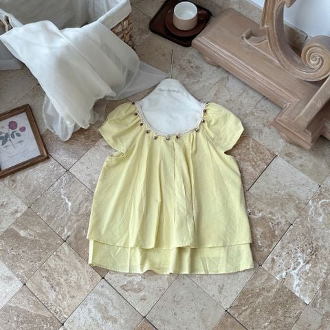 LEN2945 Babydoll QC cổ tròn kết hạt (VÀNG)