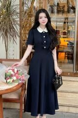 TQ1781-Đầm dài phối cổ sen ngực phối bèo X.Đen