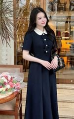 TQ1781-Đầm dài phối cổ sen ngực phối bèo X.Đen