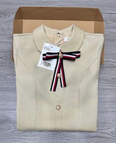 SKY8064 ĐẦM TK NƠ CỔ PHỐI NÚT (DA)