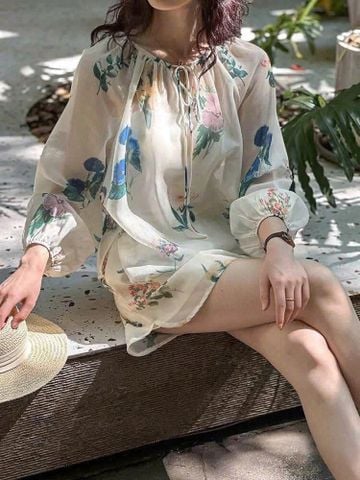 TB8144 SET TƠ HOA QUẦN SHORT (KEM)
