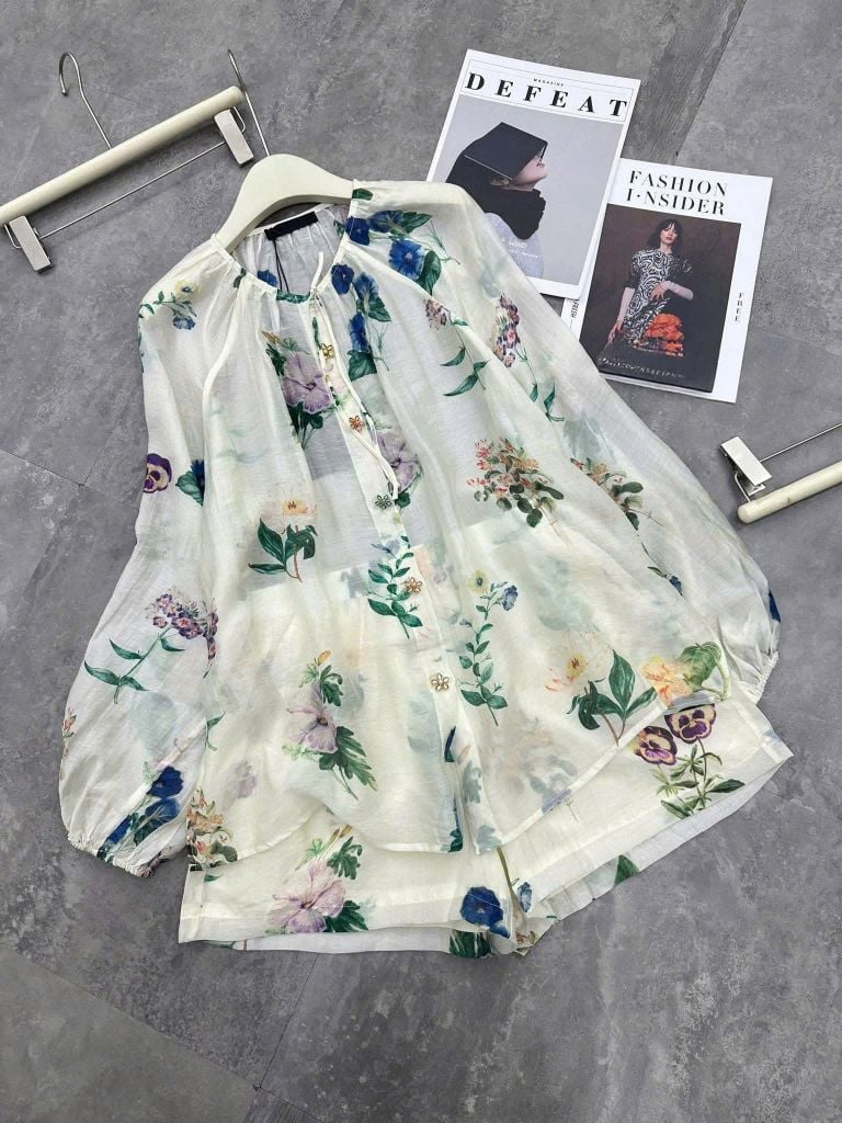 TB8144 SET TƠ HOA QUẦN SHORT (KEM)
