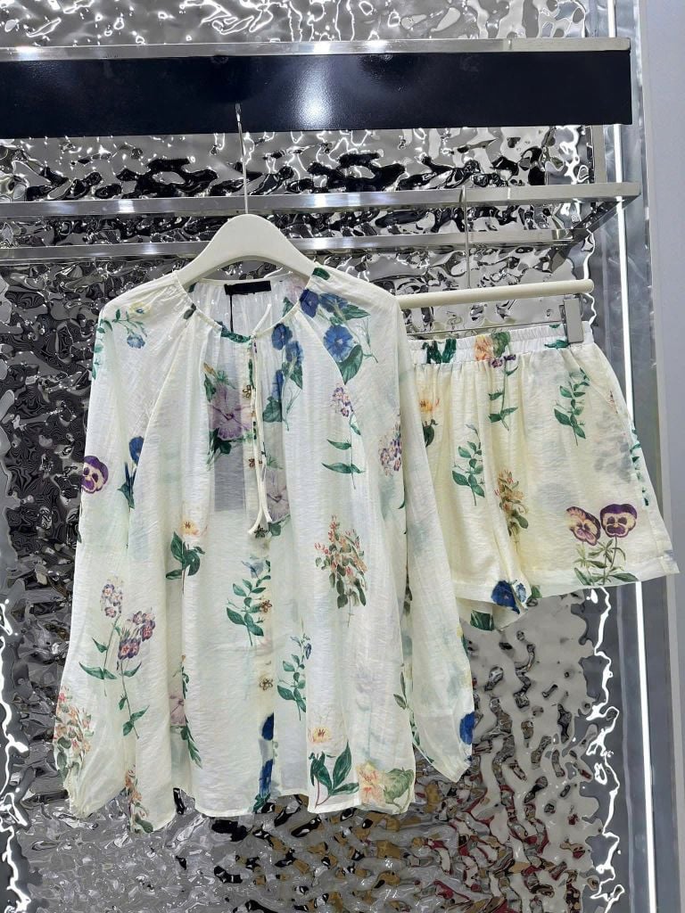 TB8144 SET TƠ HOA QUẦN SHORT (KEM)