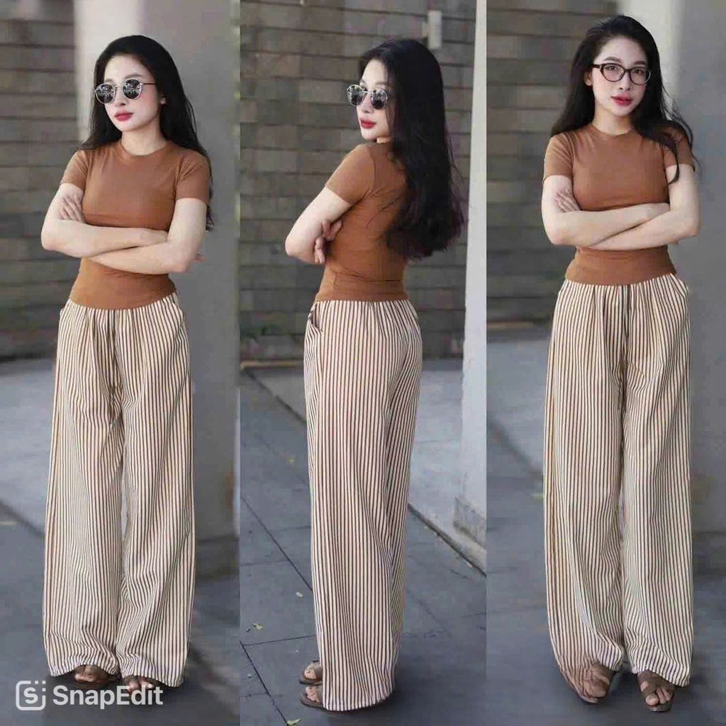 TQ4219-Set áo thun +quần dài sọc Nâu