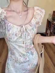 KS0676-Đầm xô thêu họa tiết hoa Kem