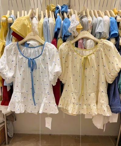 LIN0177 Babydoll chấm bi Trắng tay phồng 251160