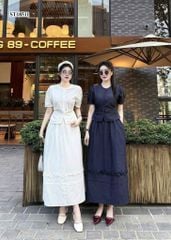 VGU0188-Set basic áo + CV dài phối viền bèo Xanh Đen