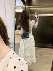 TB5723-Đầm dài họa tiết chấm bị Kem