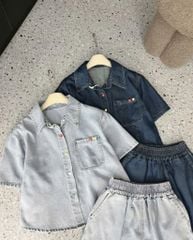 VGU0196-Set jean, áo sơ mi nút sắc màu+quần short Xanh Nhạt