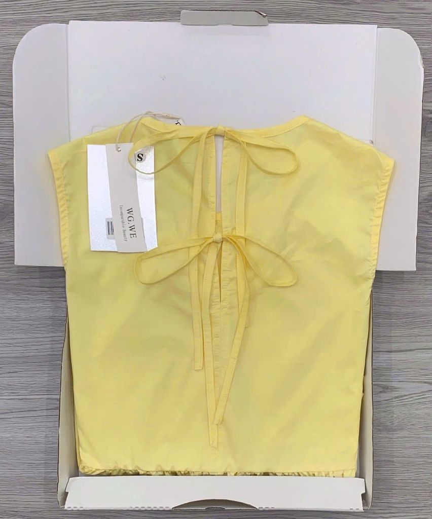 KS0697 - ÁO BABY DOLL CỘT DÂY LƯNG MÀU VÀNG (ÁO LẺ)