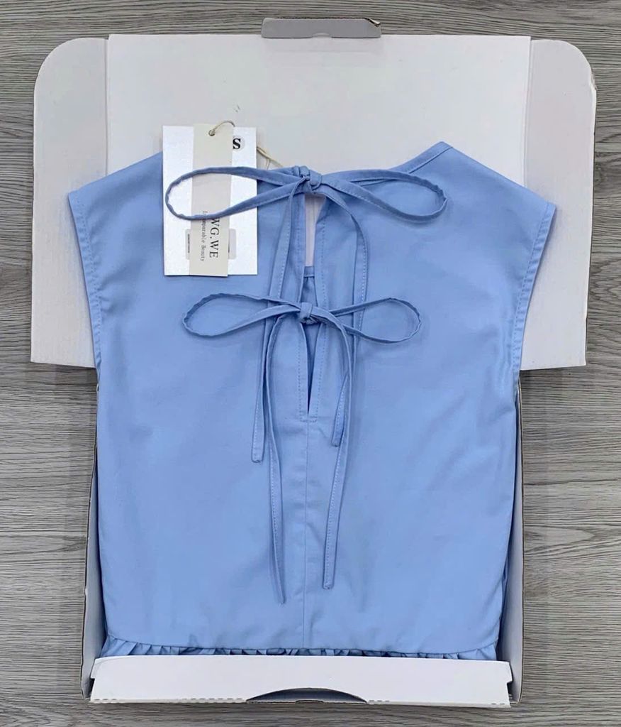 KS0695 - ÁO BABY DOLL CỘT DÂY LƯNG MÀU XANH (ÁO LẺ)