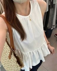 KS0696 - ÁO BABY DOLL CỘT DÂY LƯNG MÀU TRẮNG (ÁO LẺ)