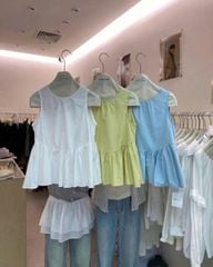 KS0695 - ÁO BABY DOLL CỘT DÂY LƯNG MÀU XANH (ÁO LẺ)