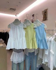 KS0697 - ÁO BABY DOLL CỘT DÂY LƯNG MÀU VÀNG (ÁO LẺ)