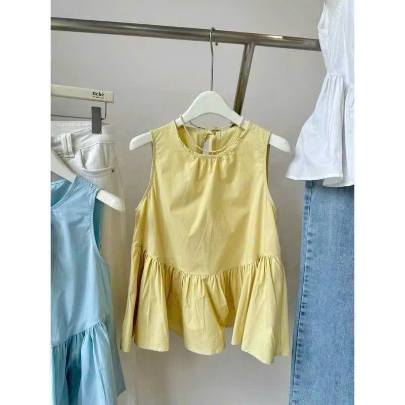KS0697 - ÁO BABY DOLL CỘT DÂY LƯNG MÀU VÀNG (ÁO LẺ)
