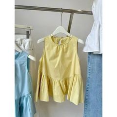 KS0697 - ÁO BABY DOLL CỘT DÂY LƯNG MÀU VÀNG (ÁO LẺ)
